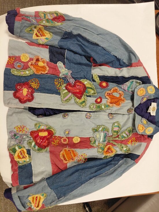 Sandy Starkman Patchwork Denim Jacket Vintage Sz L Wearable Art - Picture 2 of 7